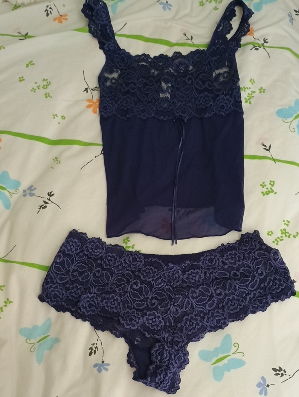 Cabernet Navy Lace Chemise Set with Matching Lace Cheeky